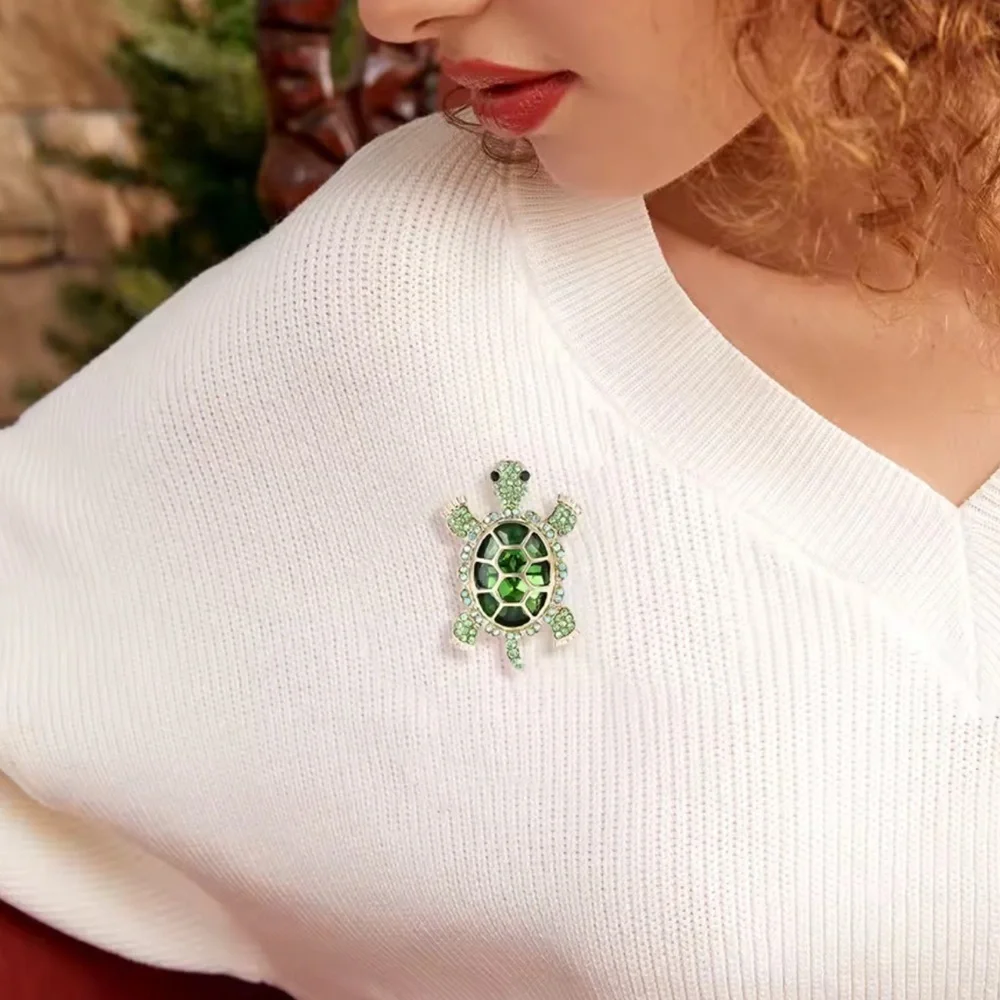 Turtle Crystal Green Brooch